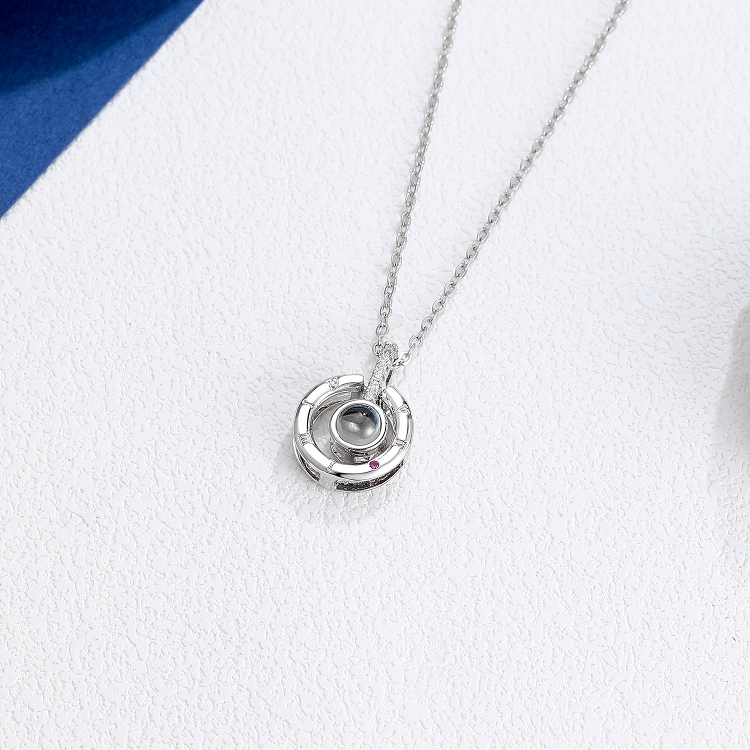 Custom circle pendant necklace with personalized photo projection