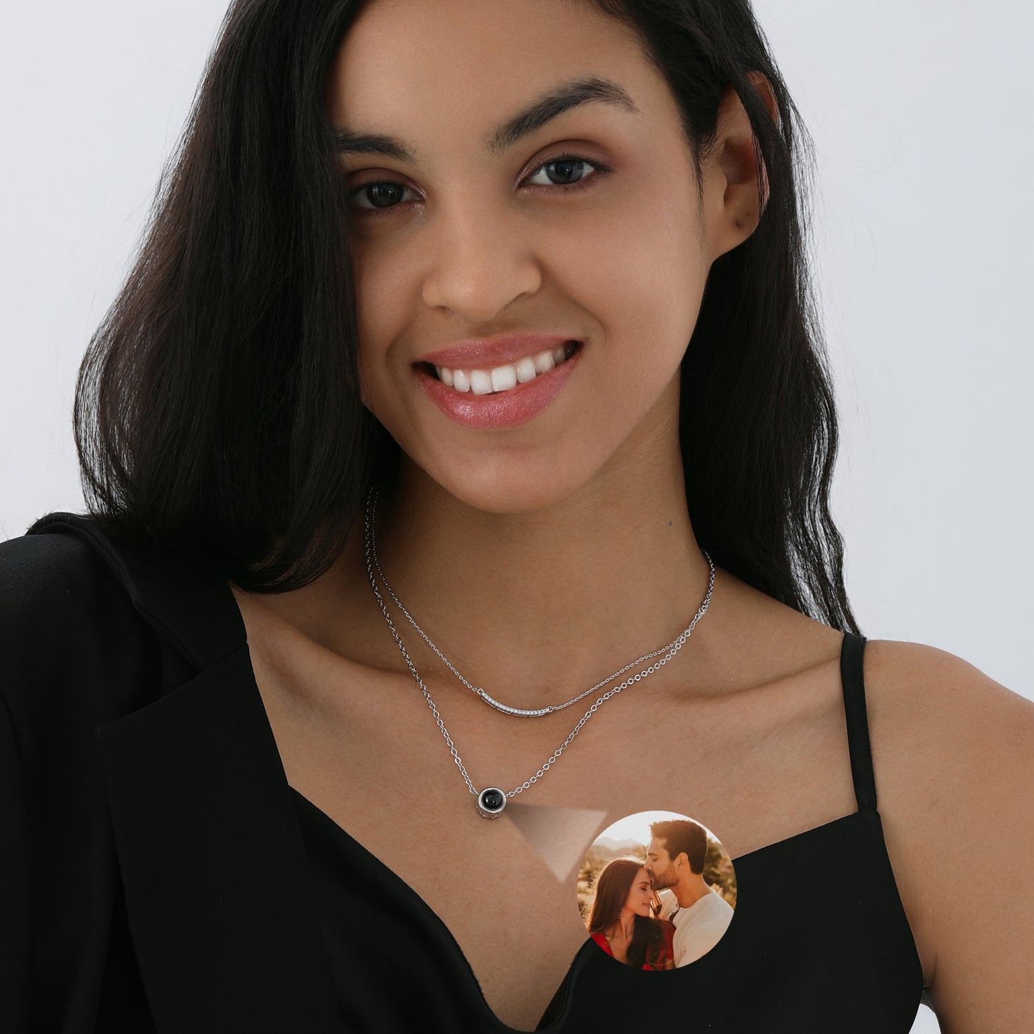 Custom layered necklace with hidden photo charm