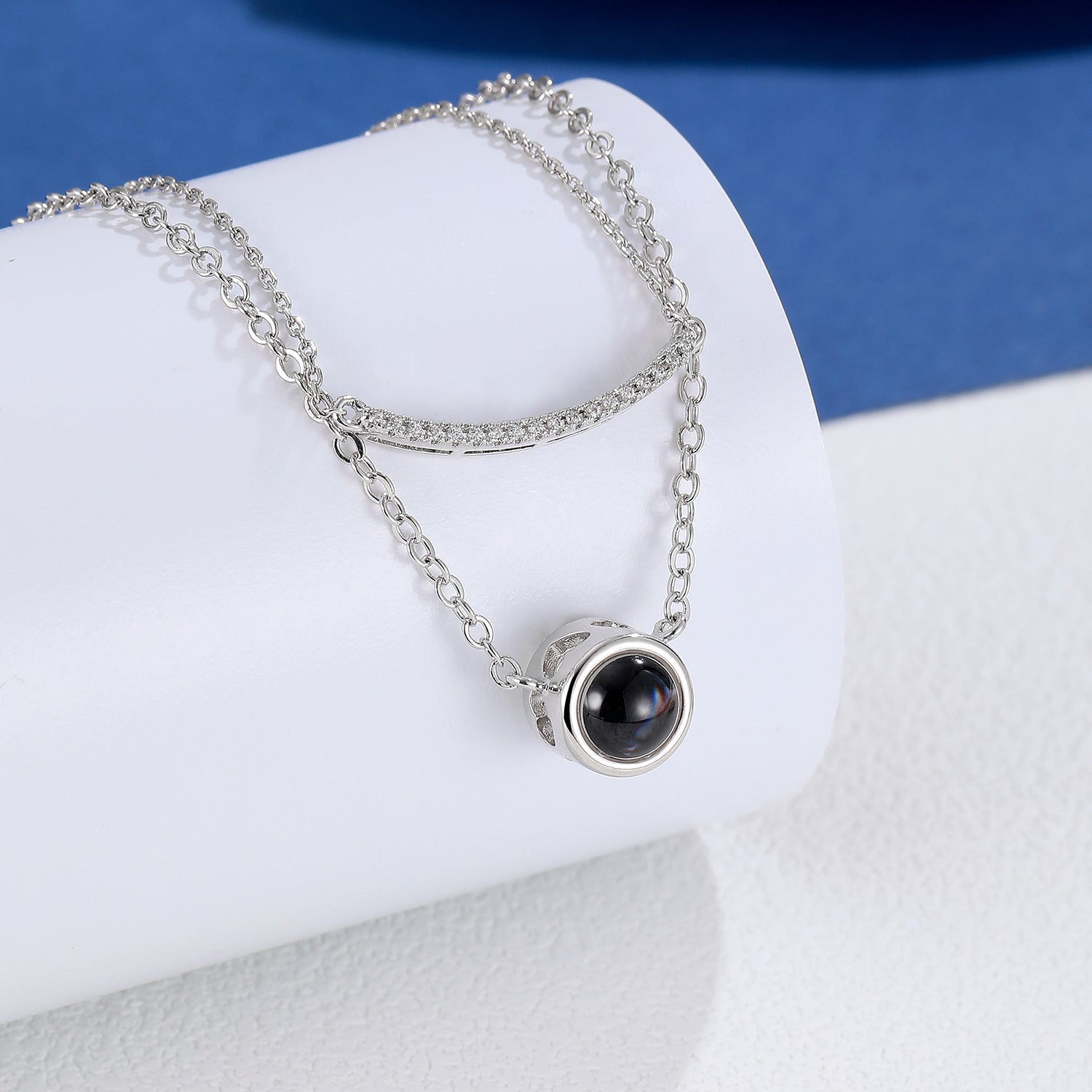 Custom layered necklace with hidden photo charm