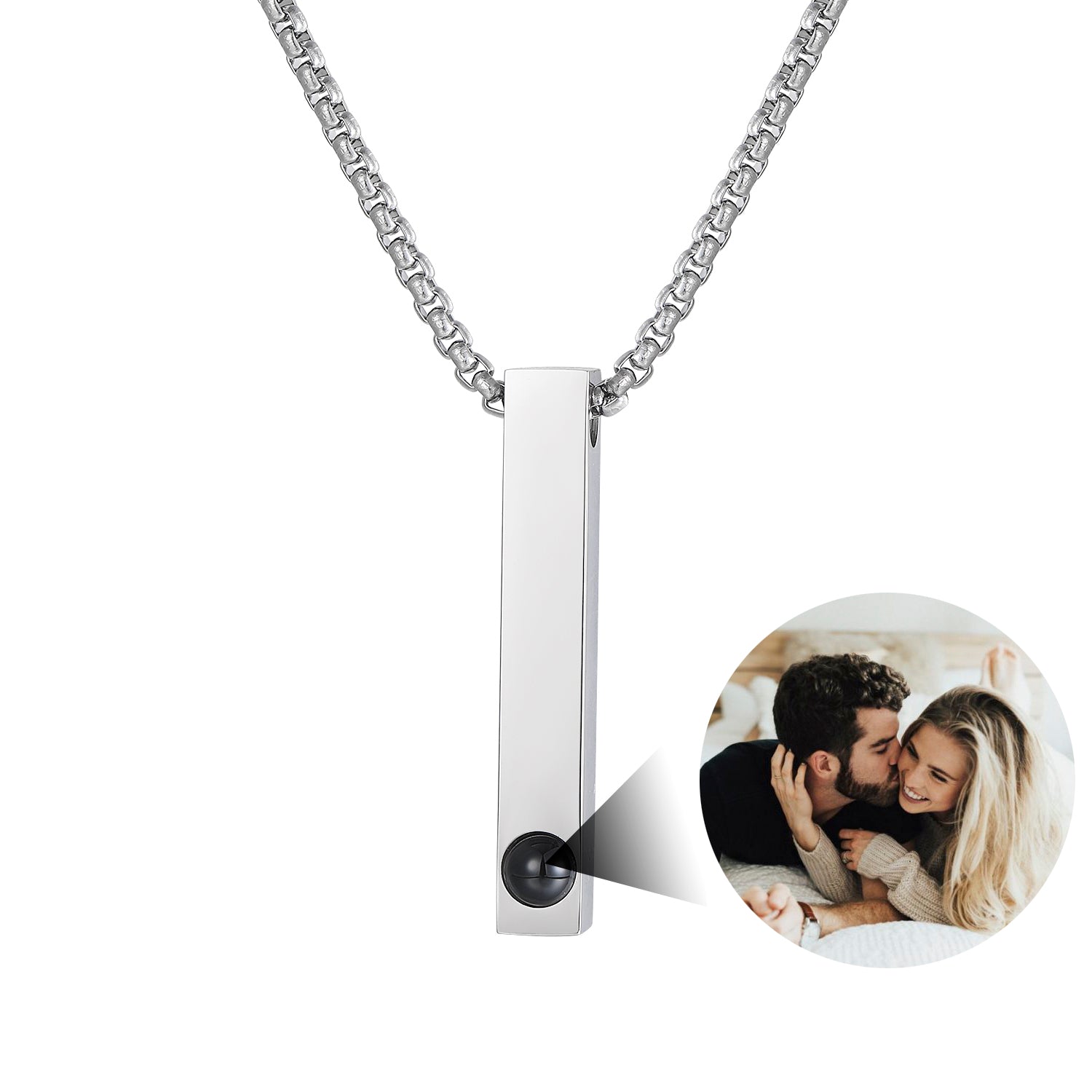Phomora vertical bar photo projection necklace with hidden picture inside