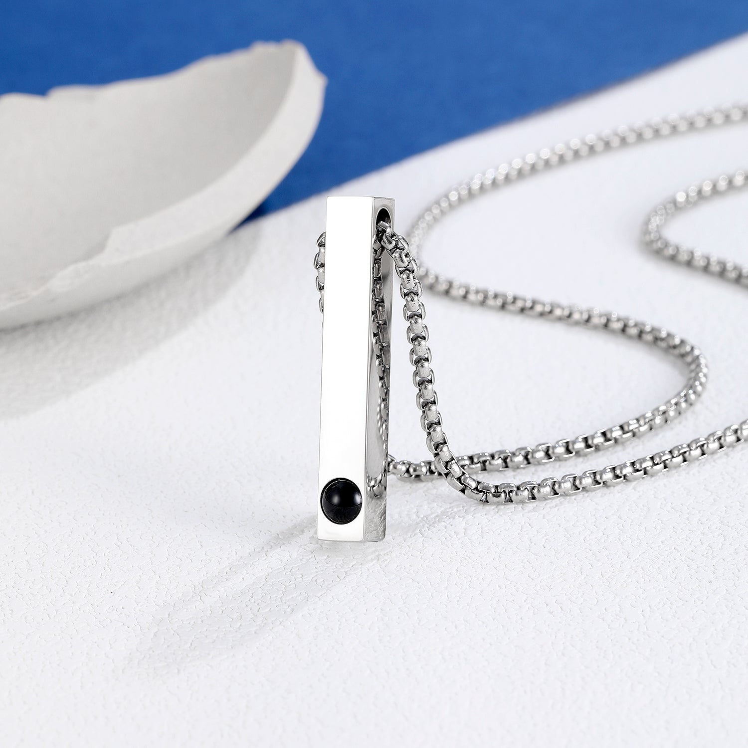 Phomora vertical bar photo projection necklace with hidden picture inside