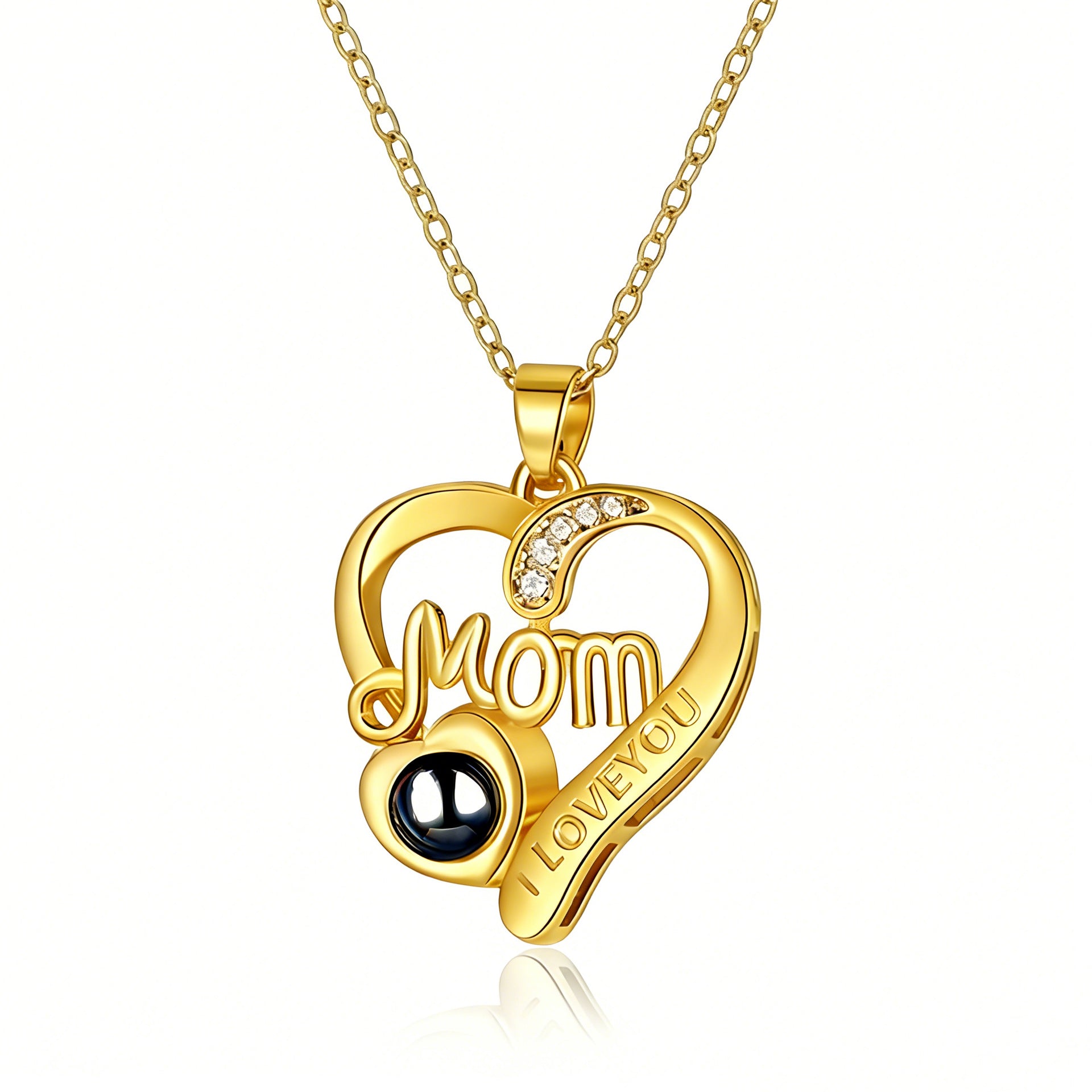 Phomora MOM Heart zircon Customized photos necklace