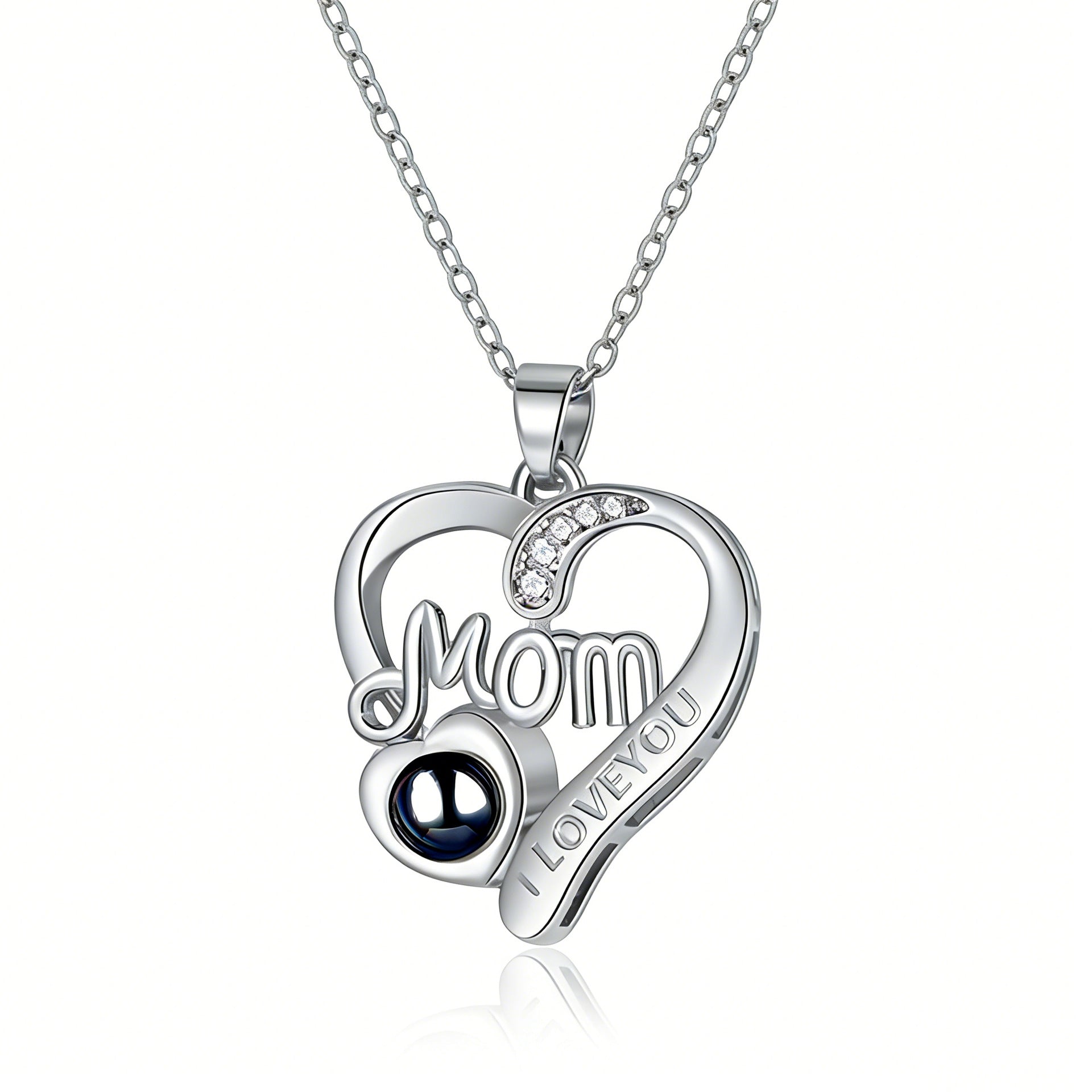Phomora MOM Heart zircon Customized photos necklace