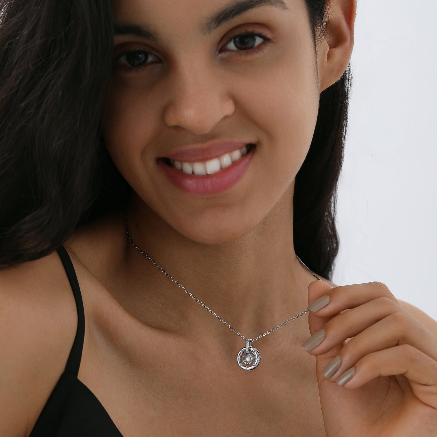 Phomora round hollow photo projection necklace with hidden picture inside