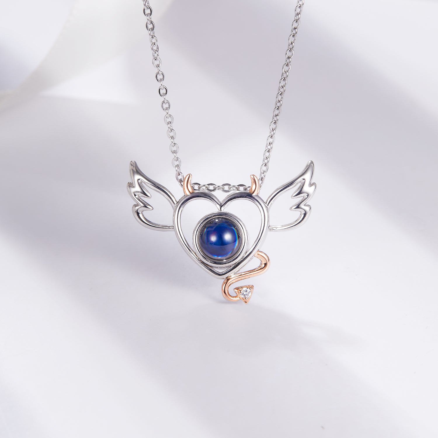 Custom angel wing and devil wing necklace with projection photo