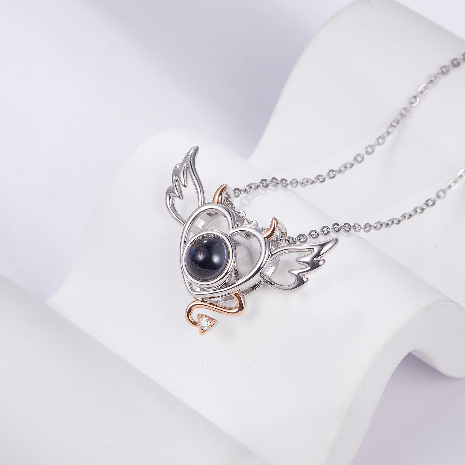 Custom angel wing and devil wing necklace with projection photo