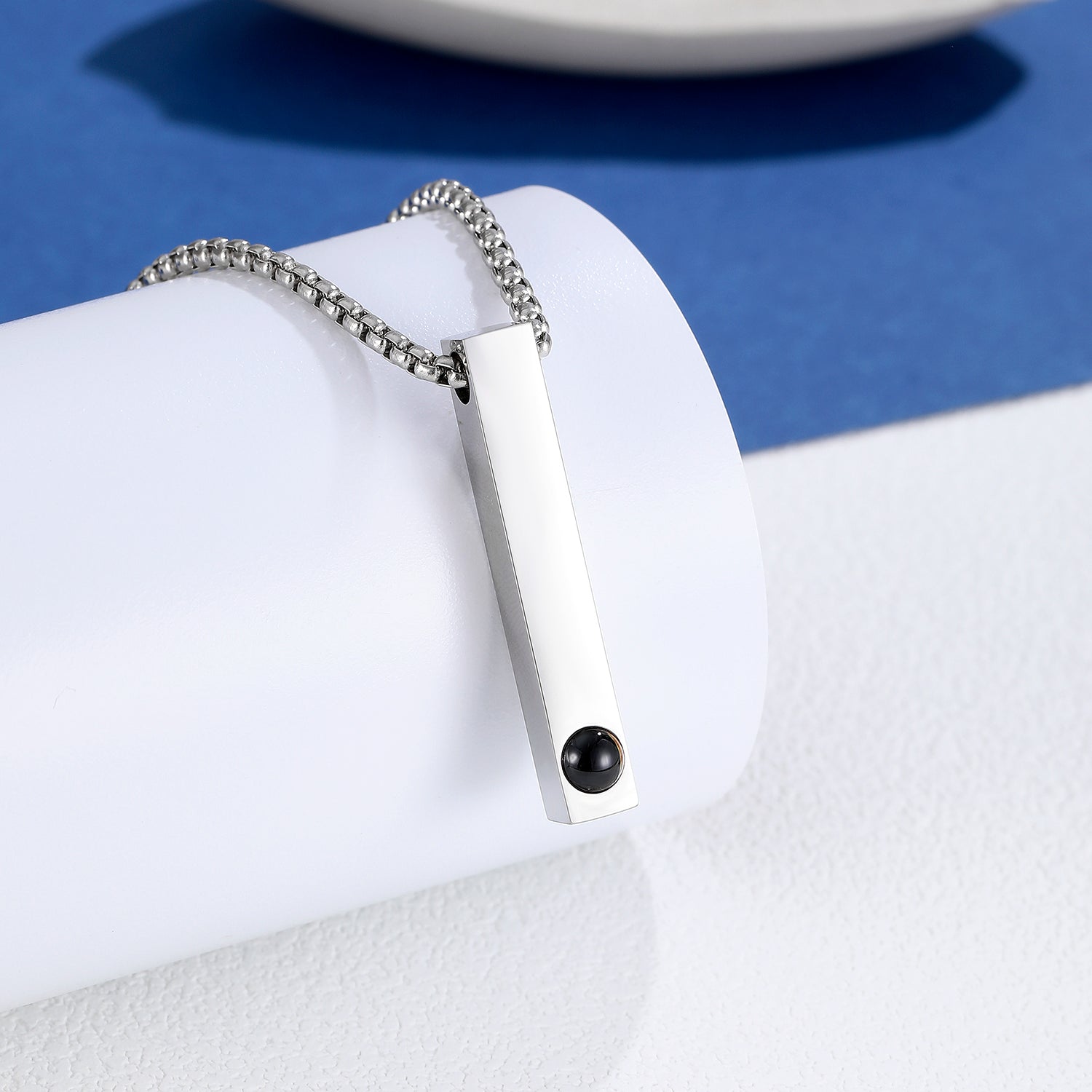 Phomora vertical bar photo projection necklace with hidden picture inside