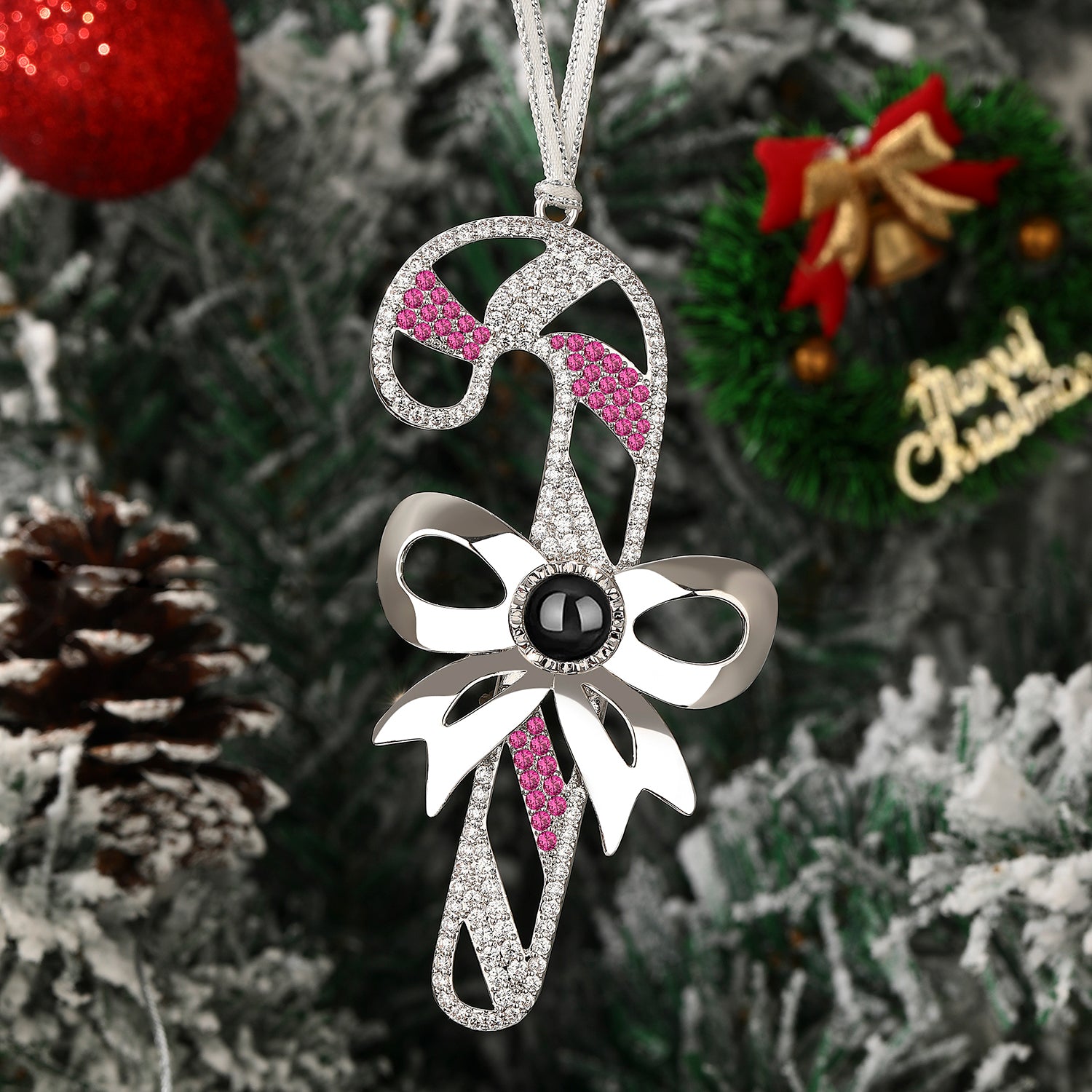 Custom Christmas ornament with candy cane design and photo insert