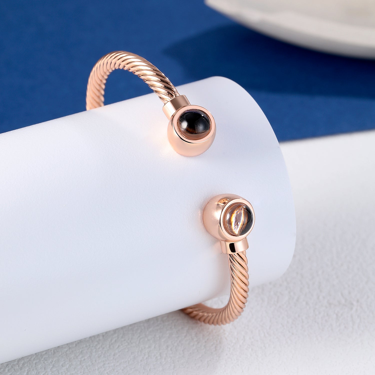 Phomora Twisted Texture Dual Photo Bangle Bracelet with hidden photo charms