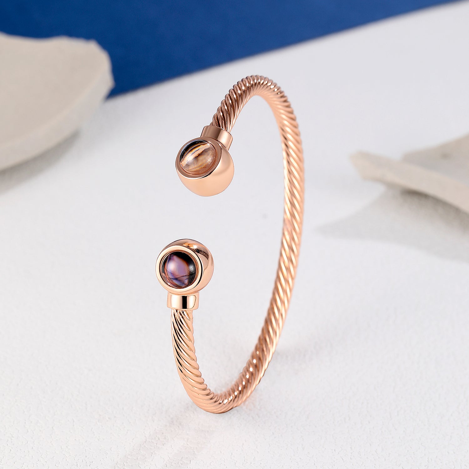 Personalized twisted bangle photo jewelry gift for her