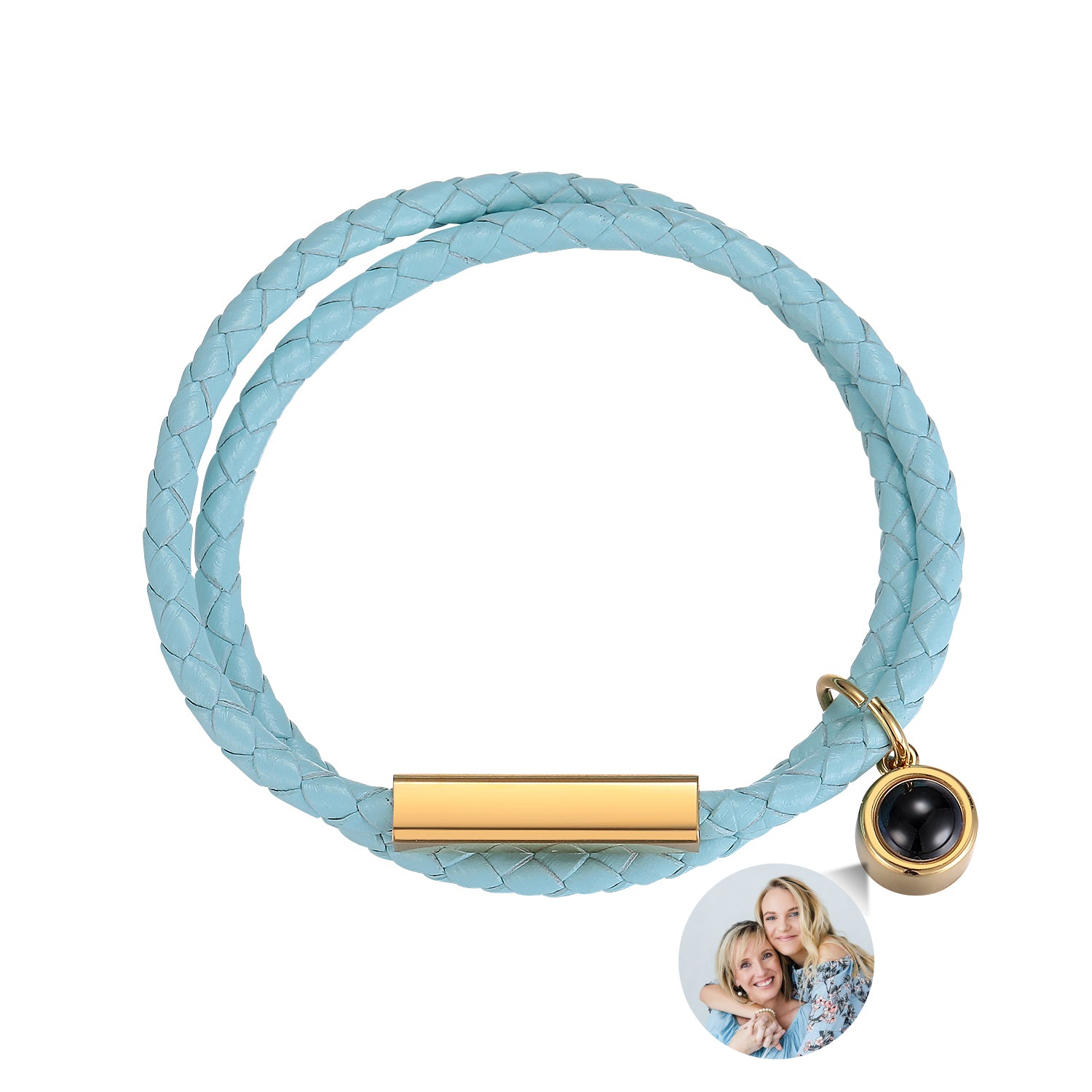 Phomora Leather Wrap Photo Bracelet with hidden photo charm