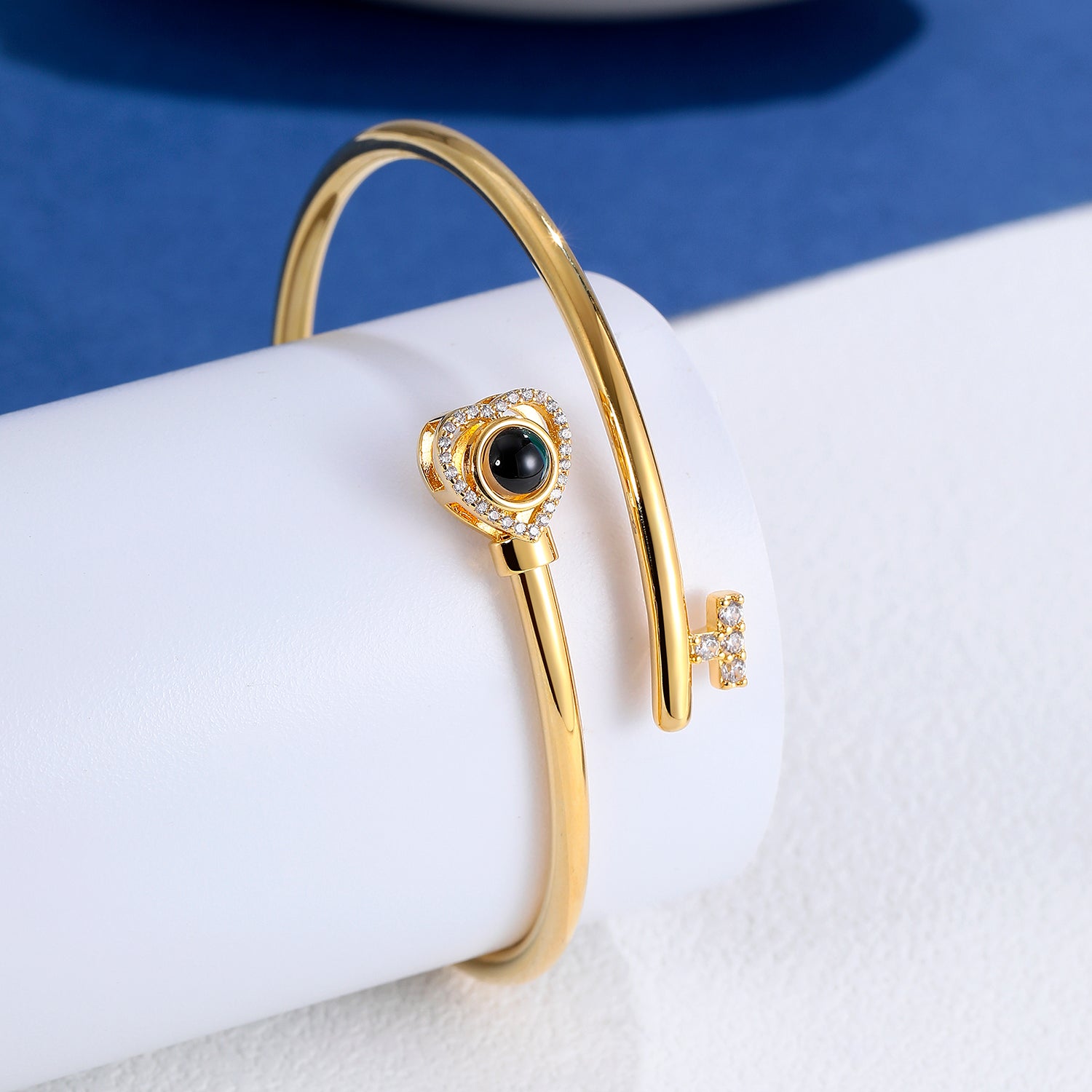 Personalized key-inspired bangle bracelet with custom photo