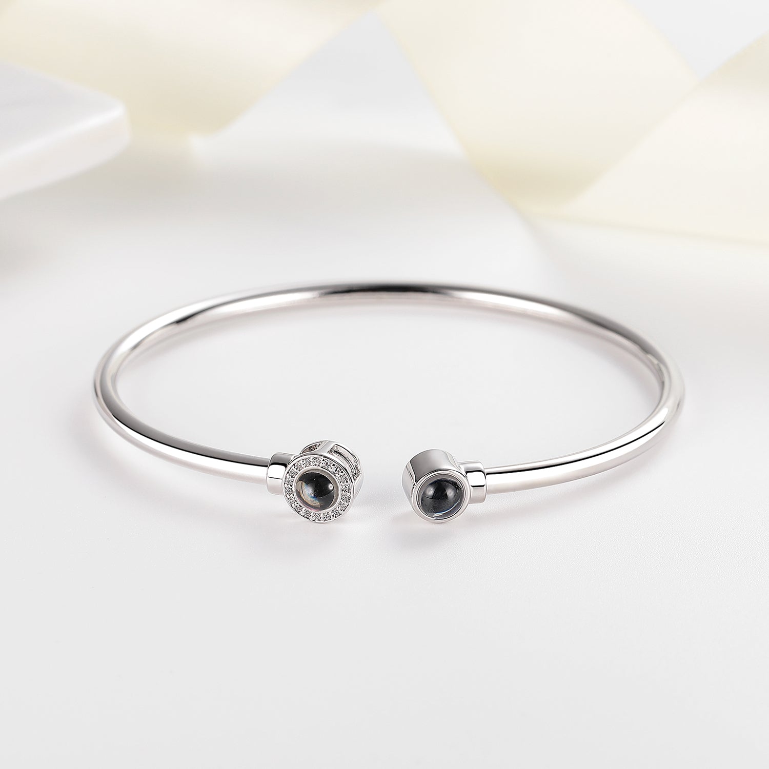 Custom projection bracelet featuring two photos for couples