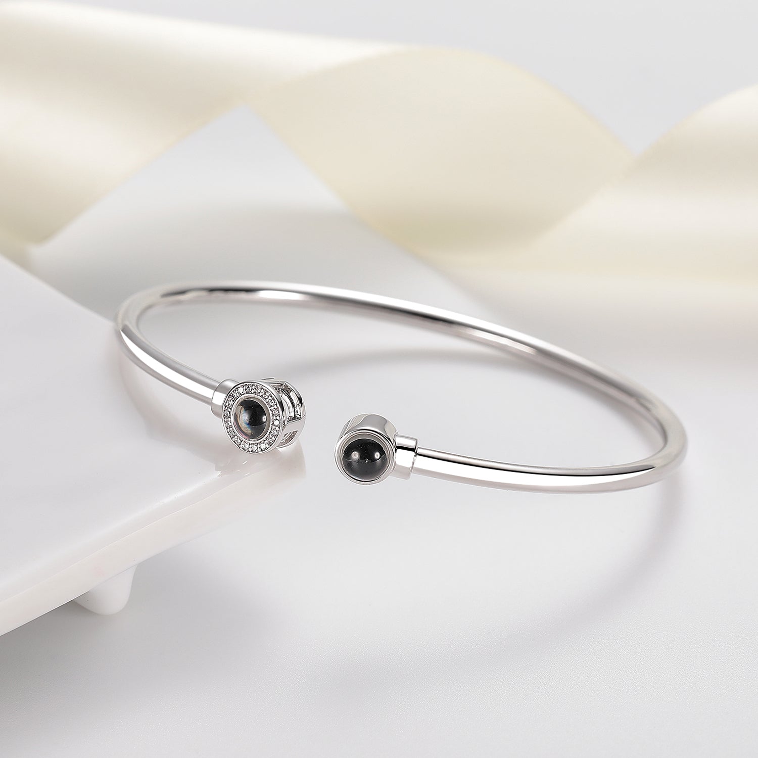 Custom projection bracelet featuring two photos for couples