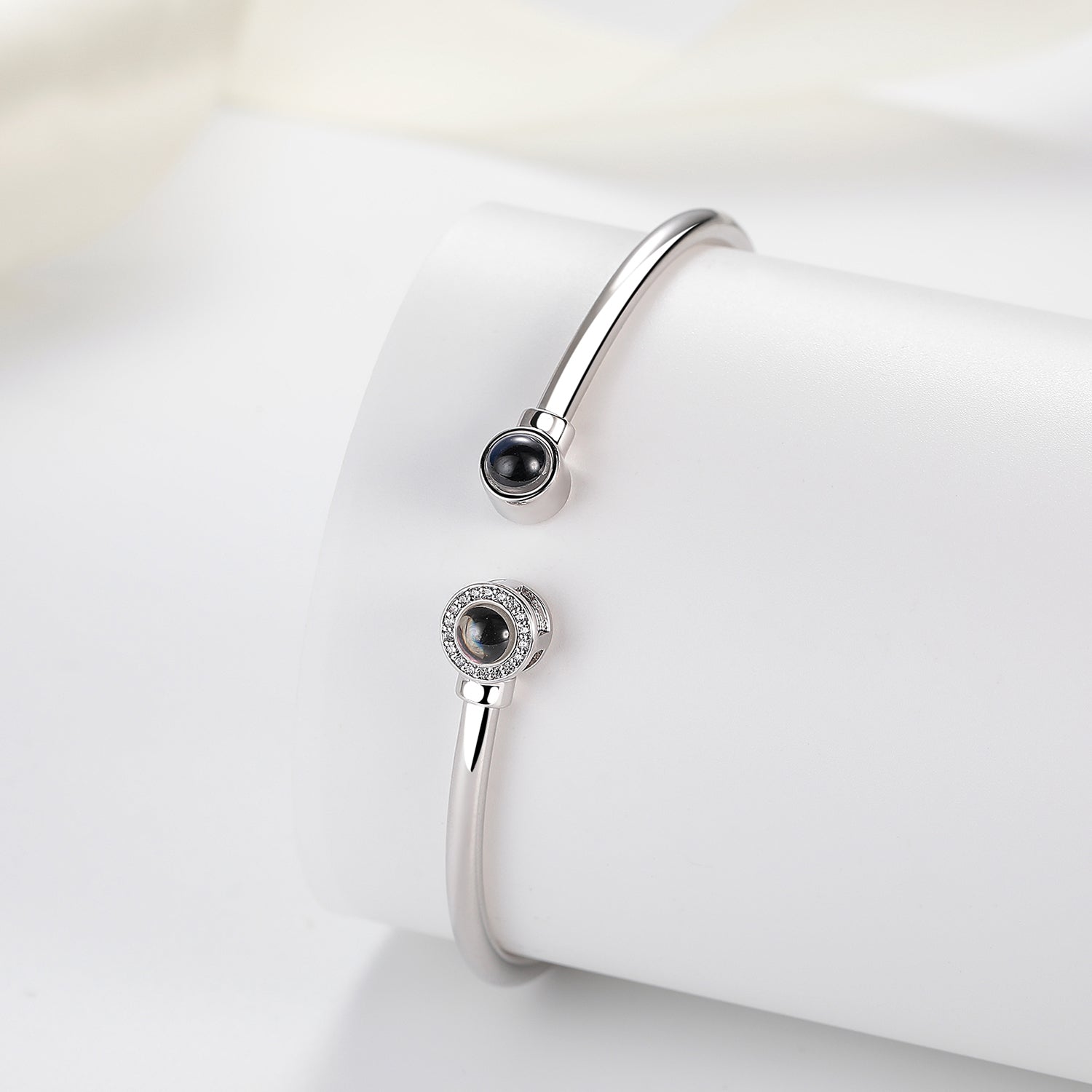 Custom projection bracelet featuring two photos for couples