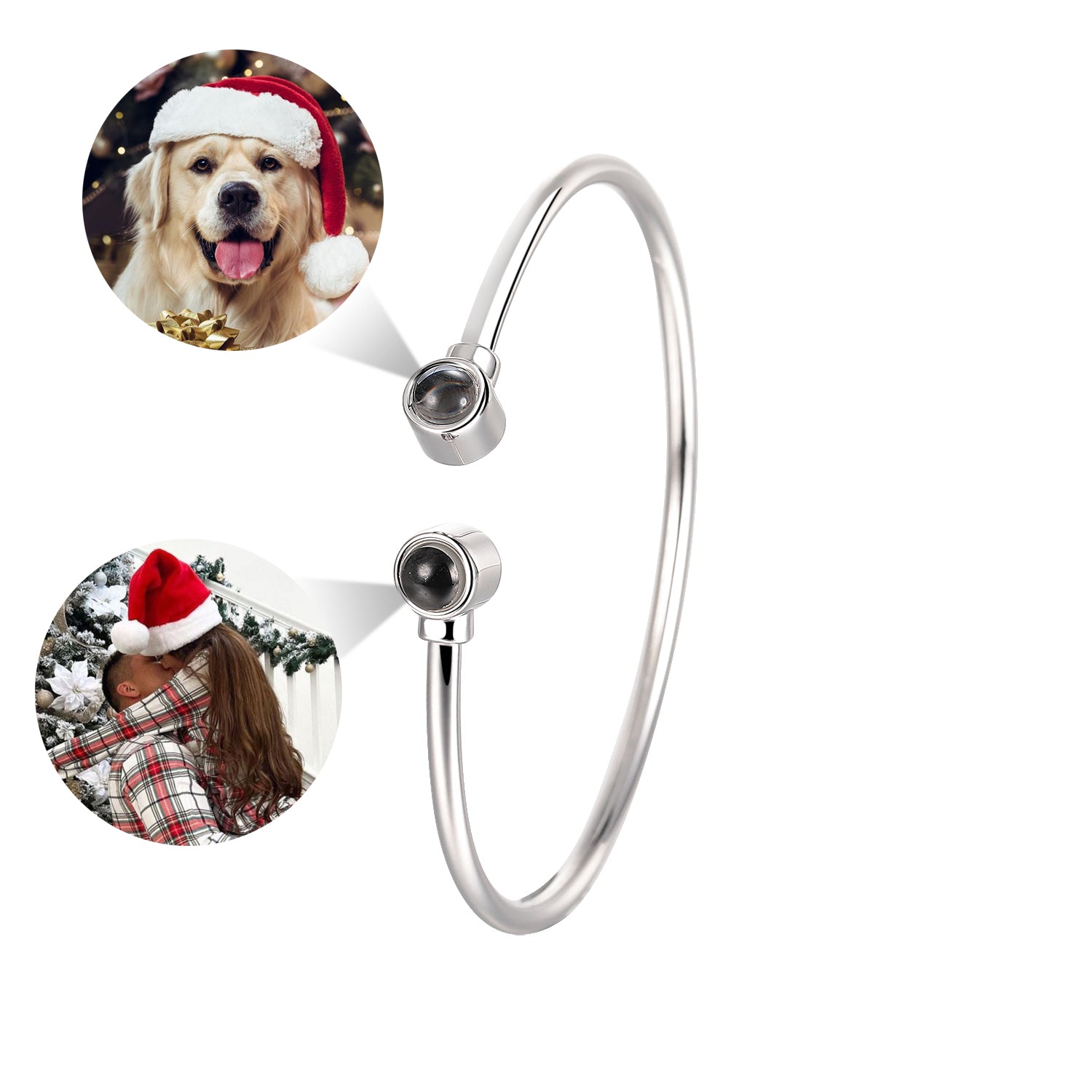 Phomora Amore photo projection bangle bracelet with duo gemstone charms