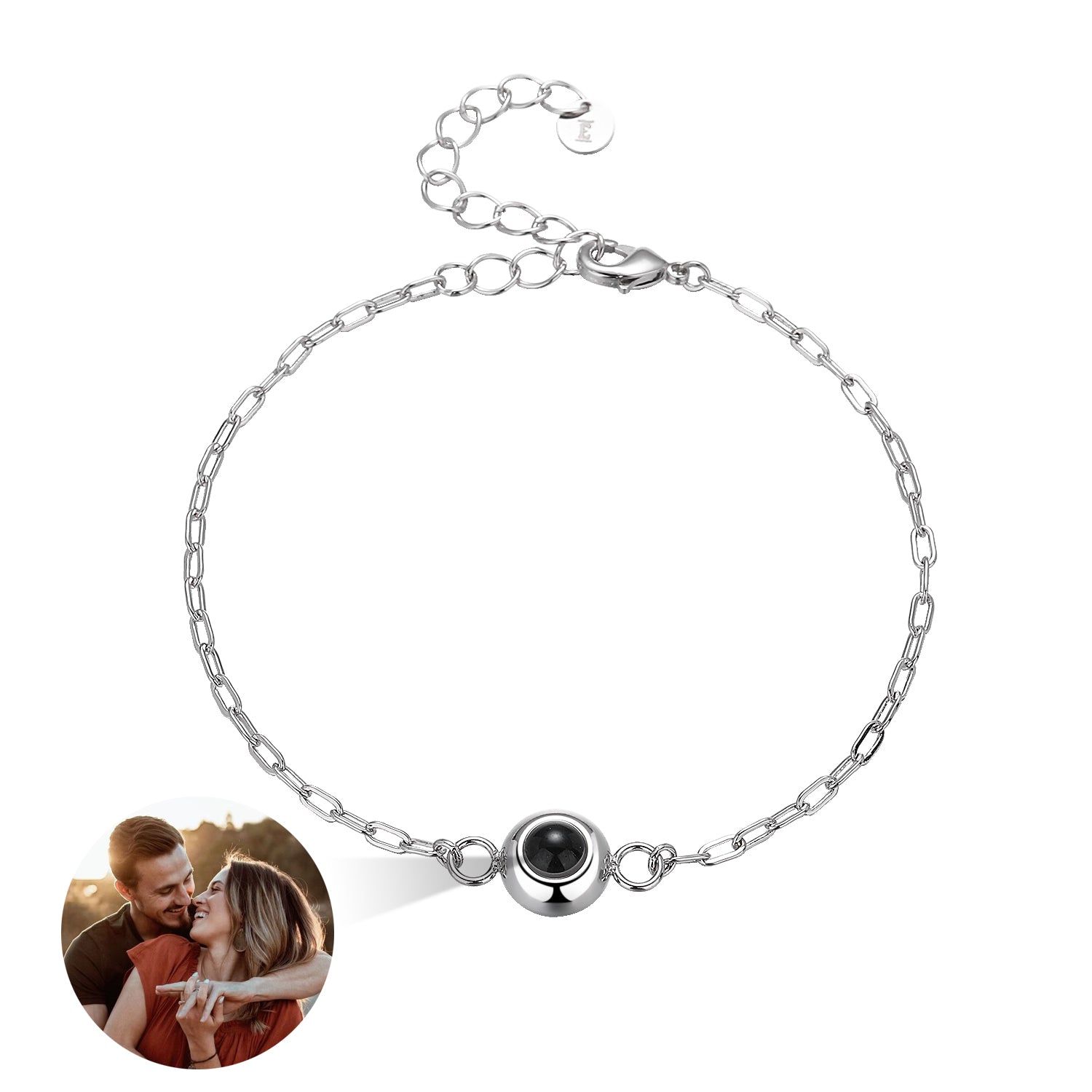 Phomora Timeless Cable Chain Photo Bracelet with personalized projection charm