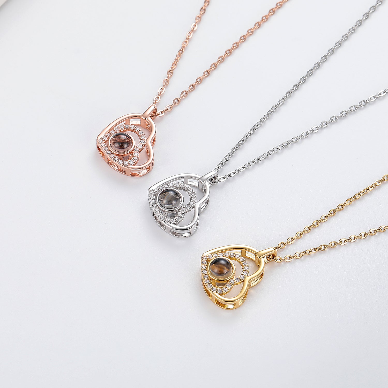 Dual Hearts United Projection Photo Necklace
