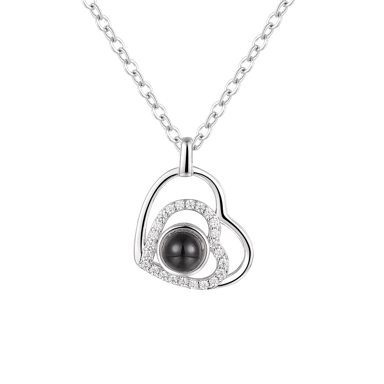 Dual Hearts United Projection Photo Necklace