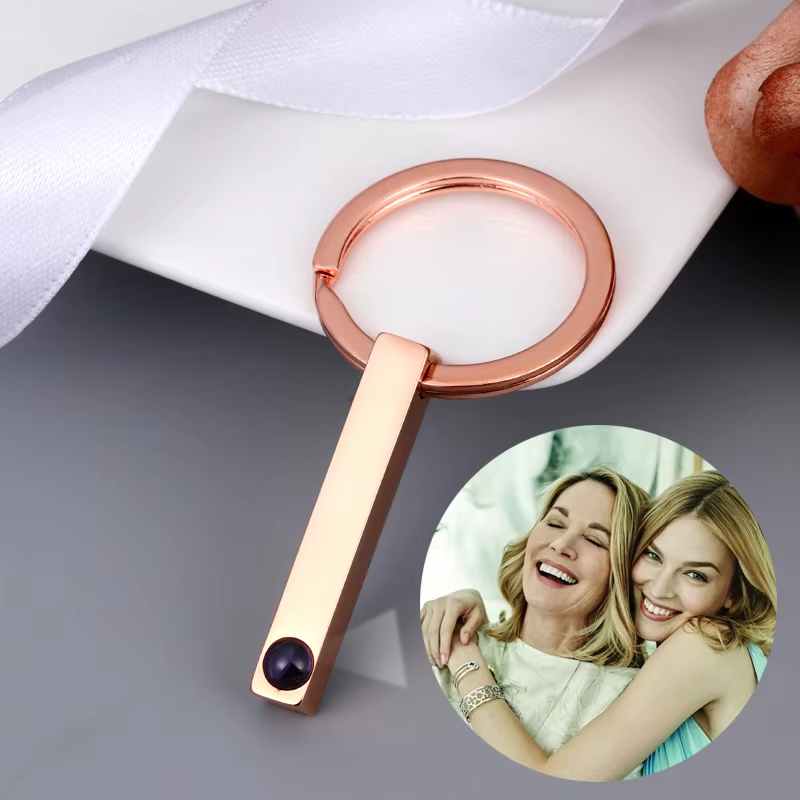 Minimalist Rectangular Projection Photo Keychain with hidden personalized photo