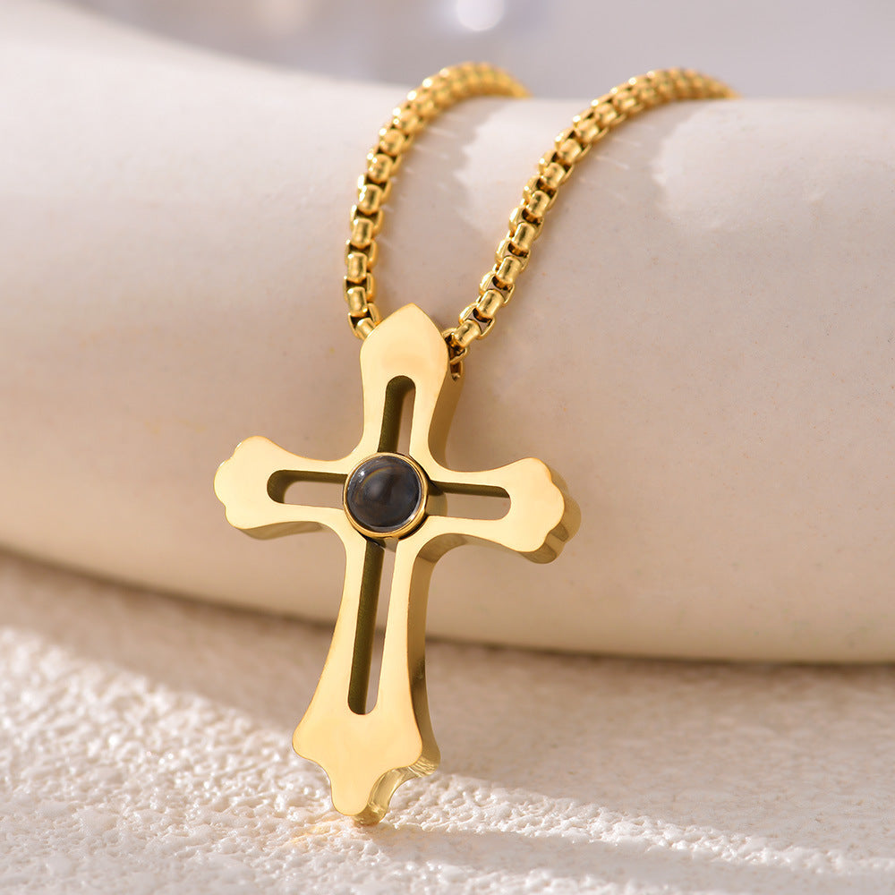 Phomora Religious skeleton Cross Photo Necklace| Custom Faith Jewelry Gift