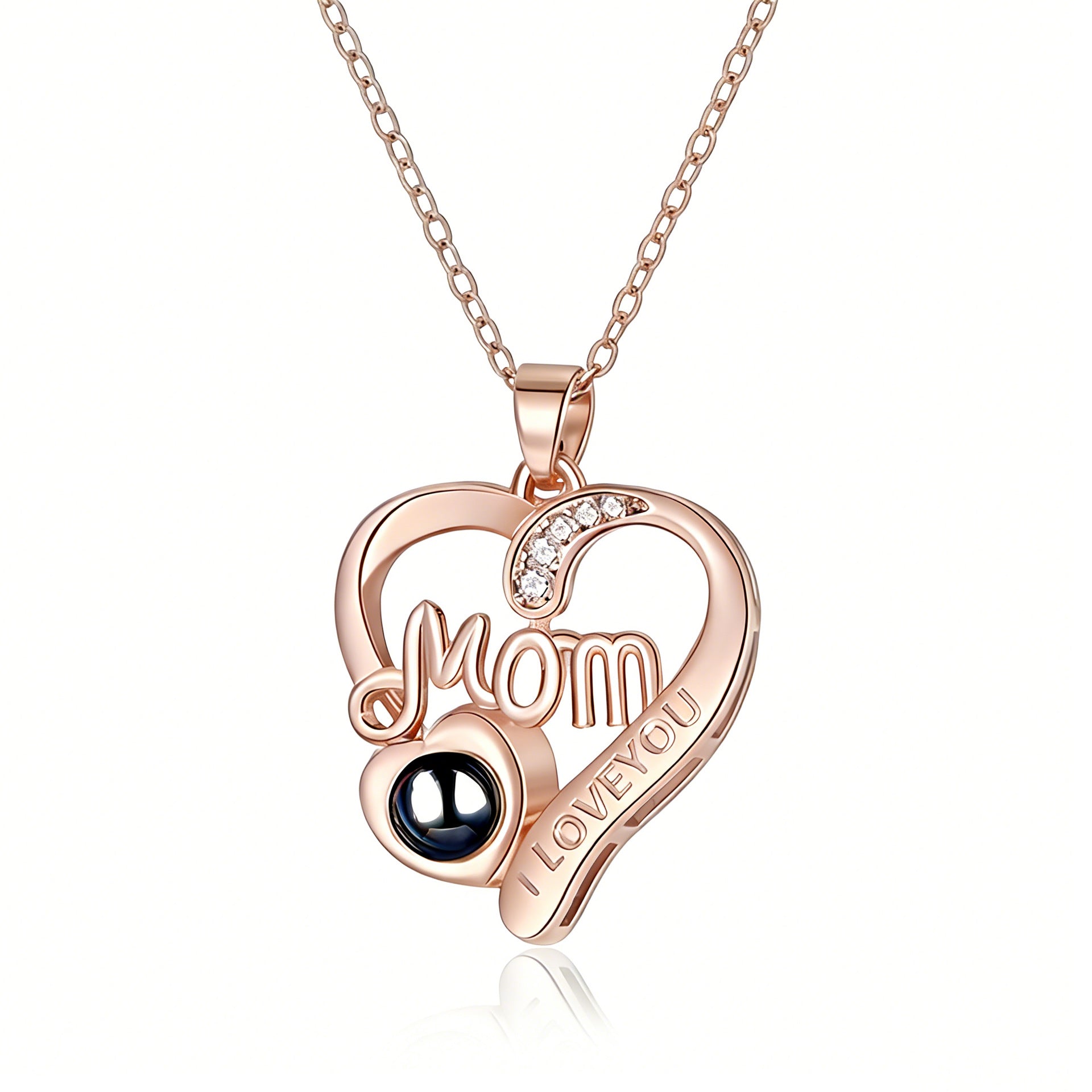Phomora MOM Heart zircon Customized photos necklace