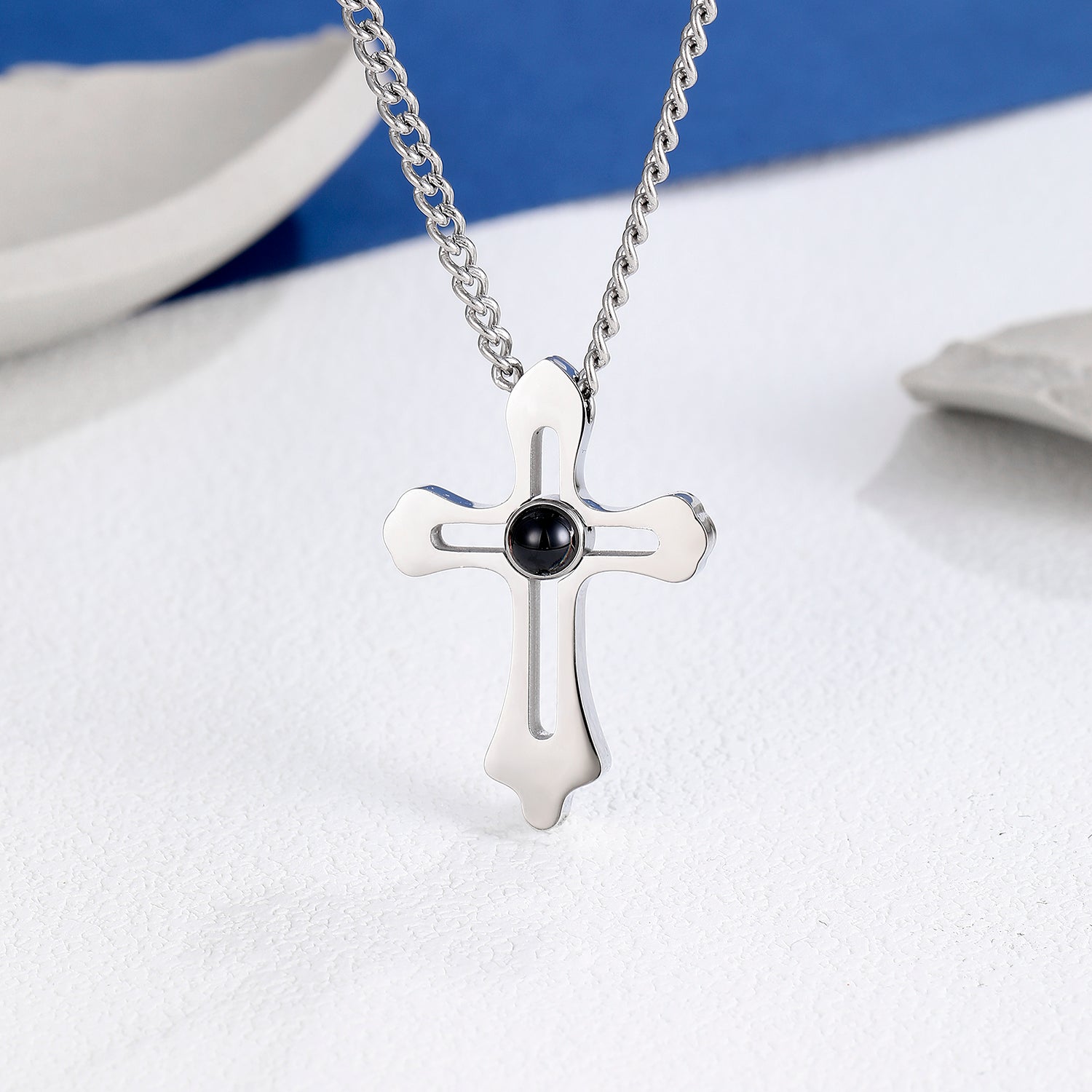 Phomora Religious skeleton Cross Photo Necklace