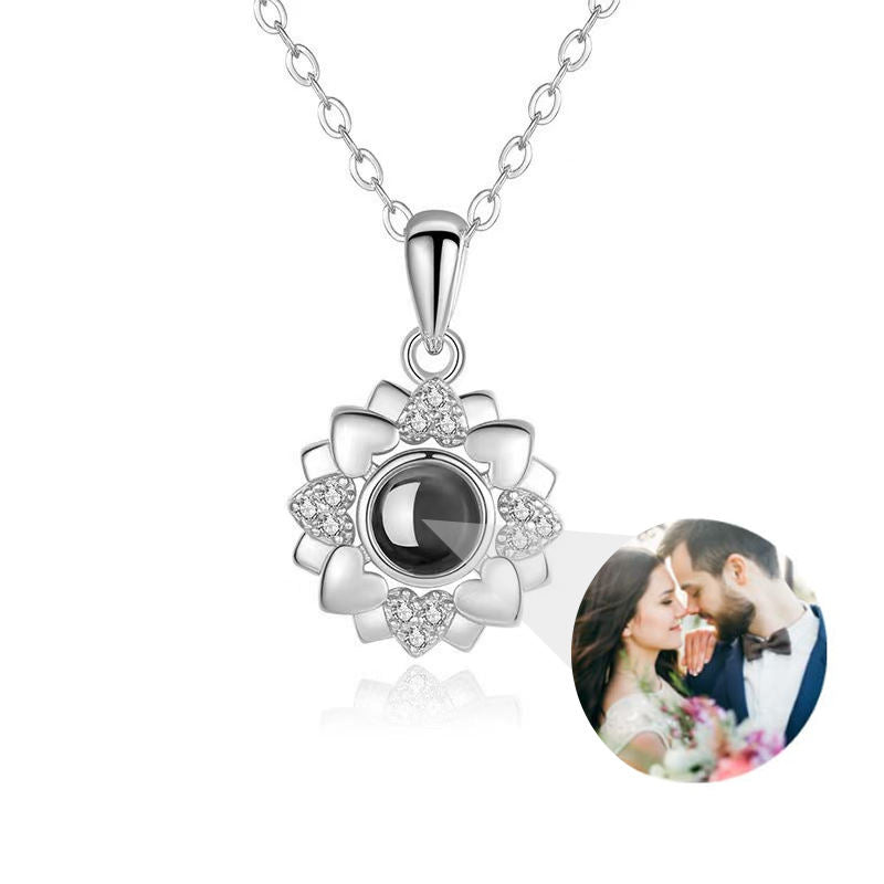 Personalized Sunflower Photo Projection Necklace