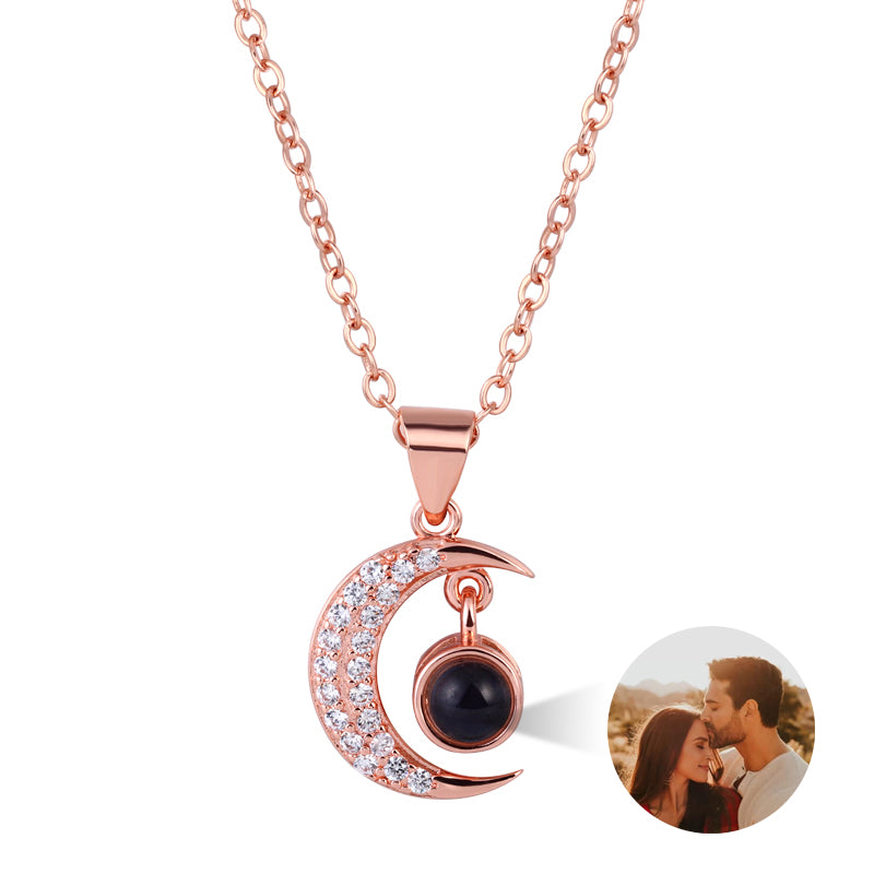 Glimmering Lunar Tales Zirconia Moon Projection Photo Necklace