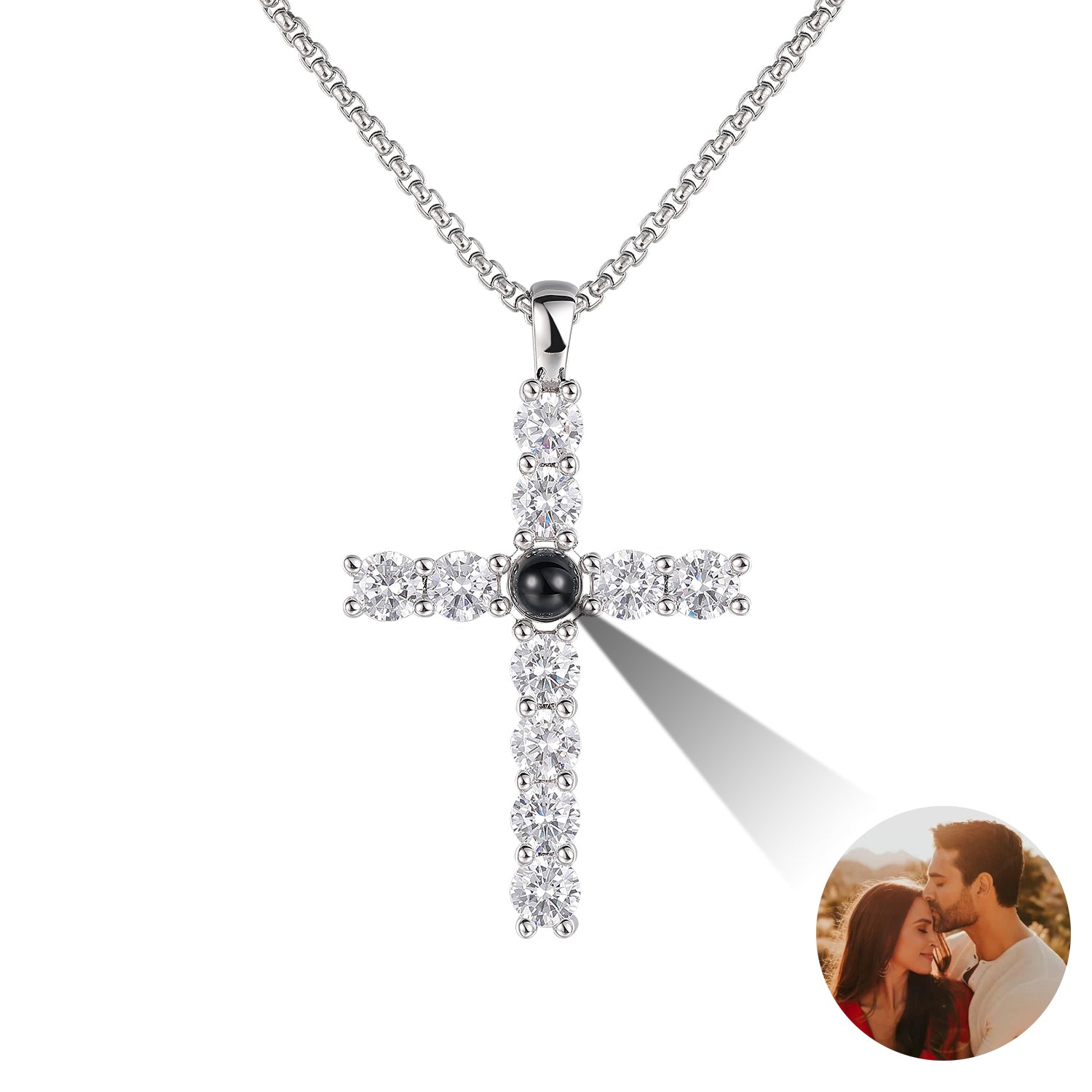 Radiant Remembrances Zircon Cross Shape Photo Projection Necklace