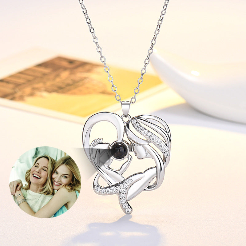 Mom Heart Projection Photo Necklace