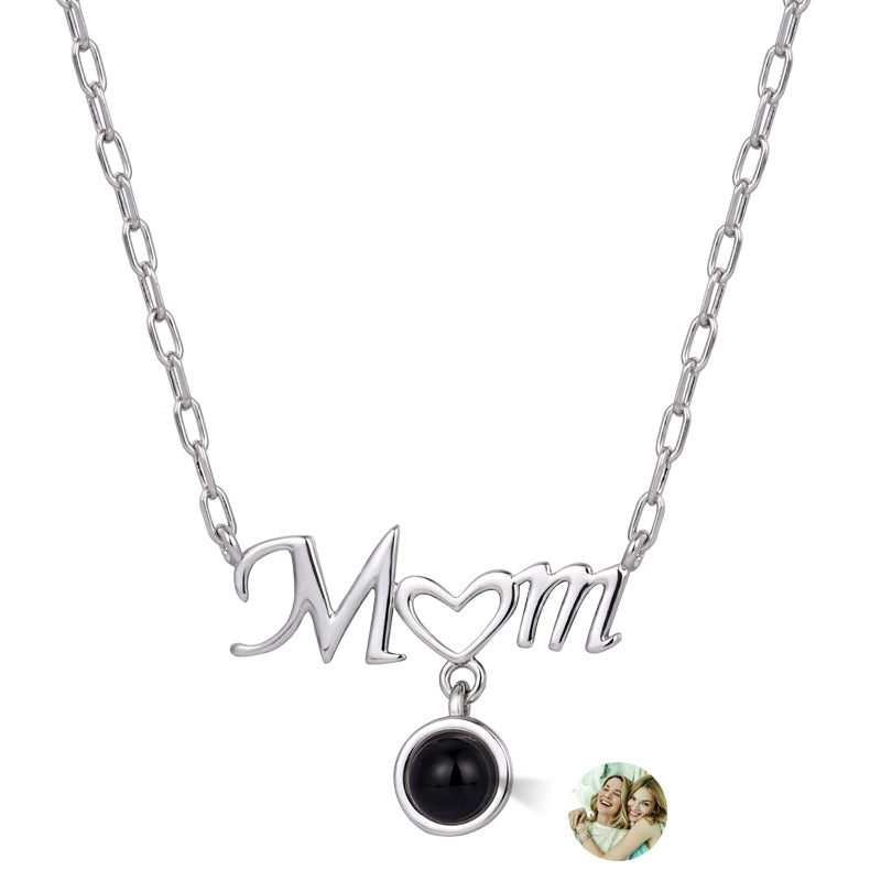 Mom's Radiant Embrace Mom Shaped Projection Photo Necklace