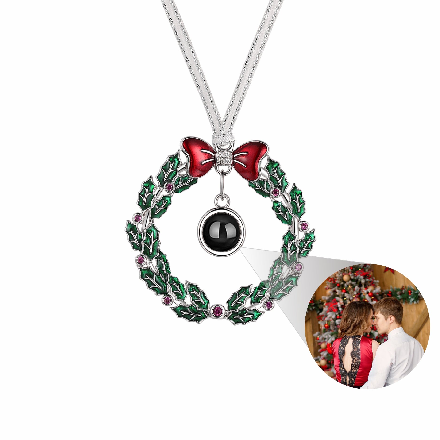 Phomora Christmas Wreath Projection Ornament with personalized photo