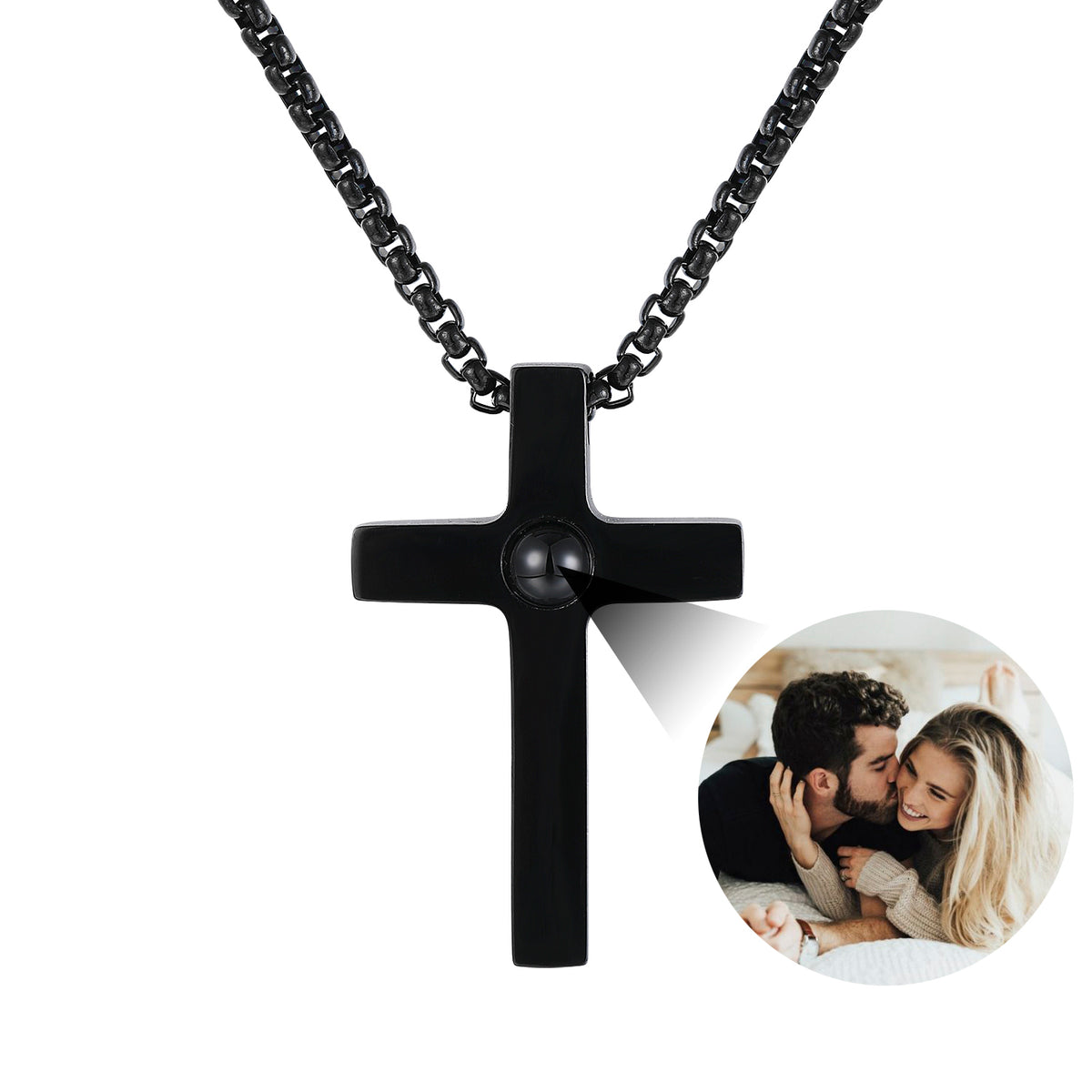 Phomora Religious Cross Photo Projection Necklace | Personalized Faith