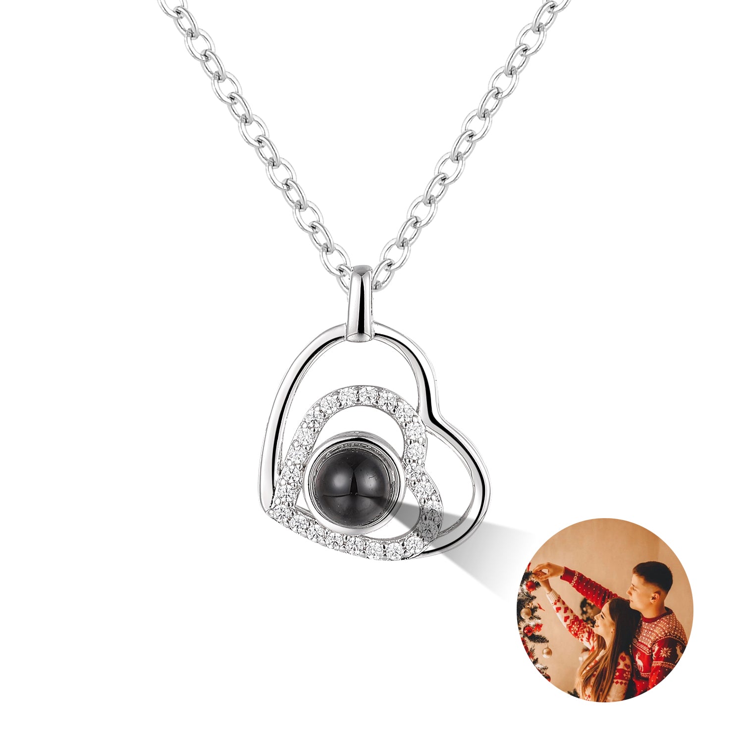 Dual Hearts United Projection Photo Necklace