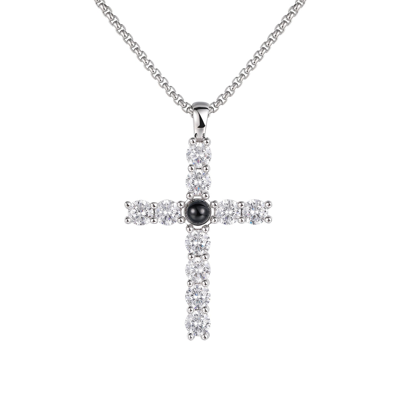 Radiant Remembrances Zircon Cross Shape Photo Projection Necklace