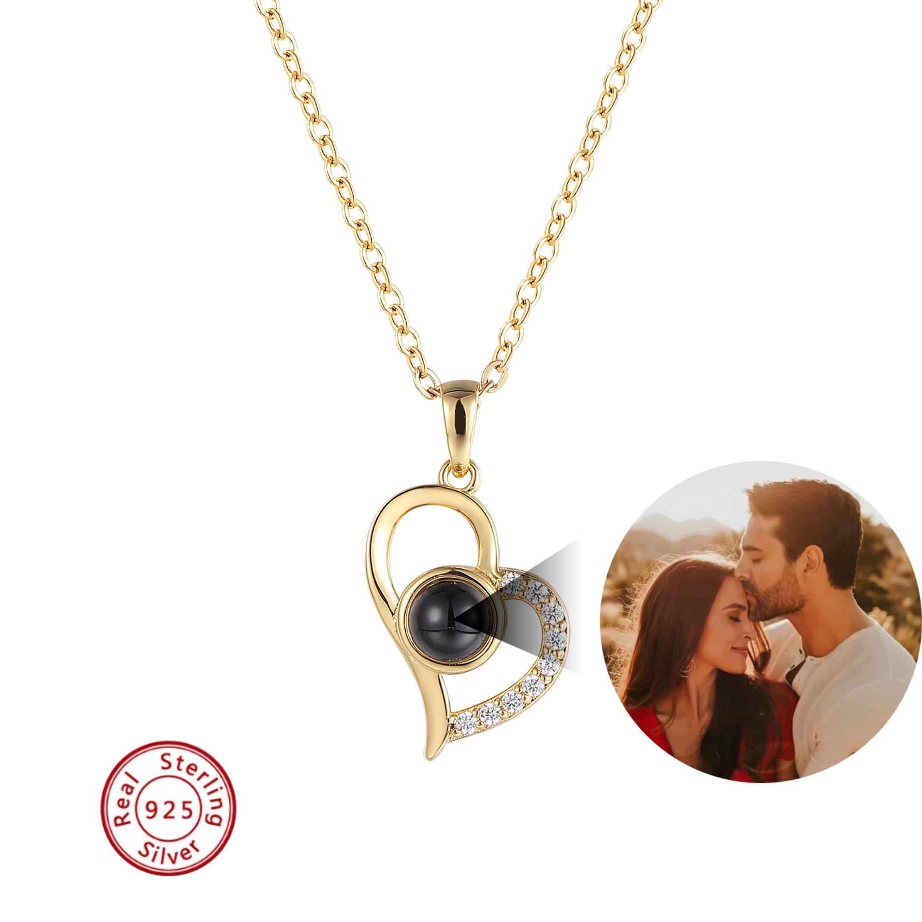 Phomora Diamond Accent Heart Photo Necklace | Personalized Projection Photo Keepsake Jewelry