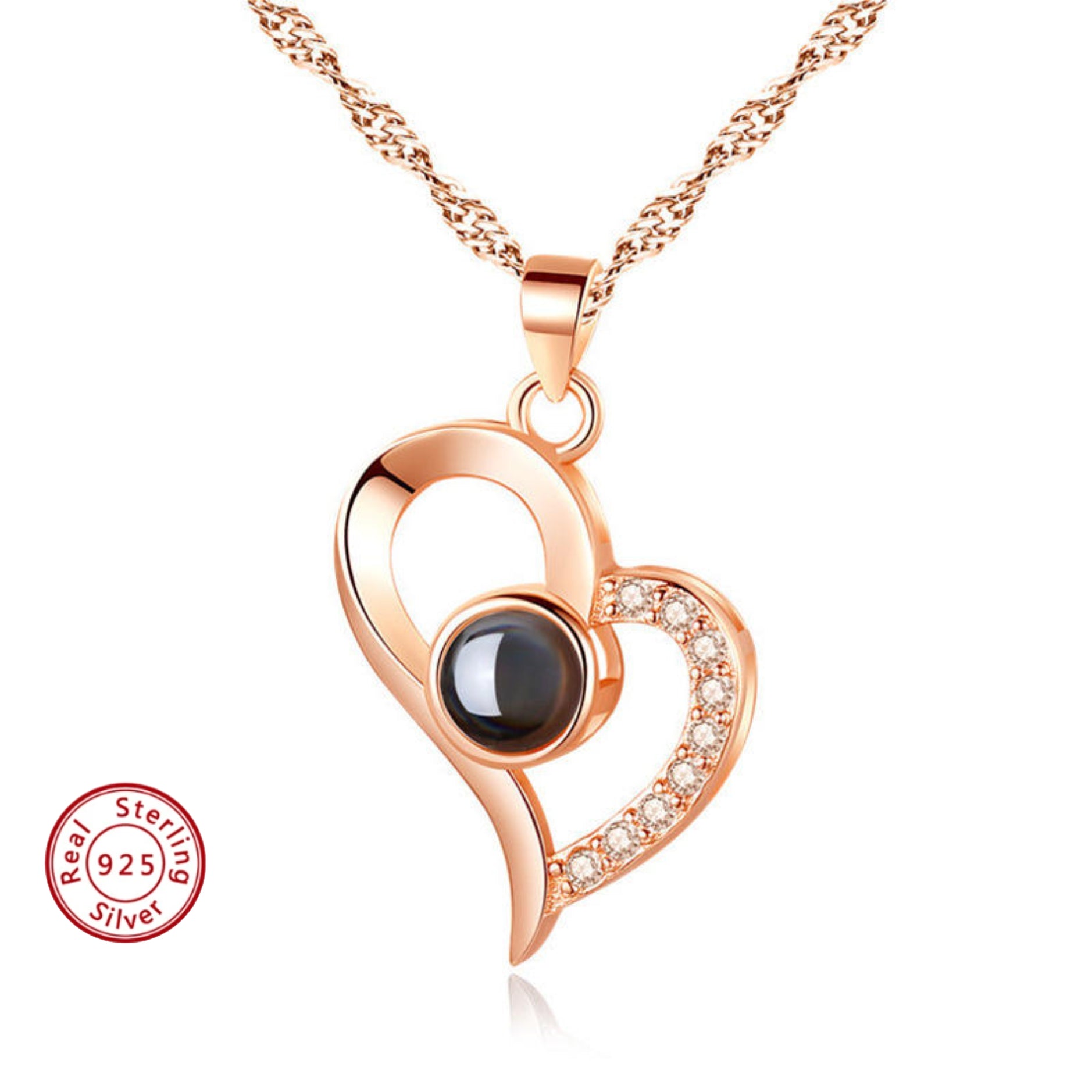 Phomora Diamond Accent Heart Photo Necklace | Personalized Projection Photo Keepsake Jewelry