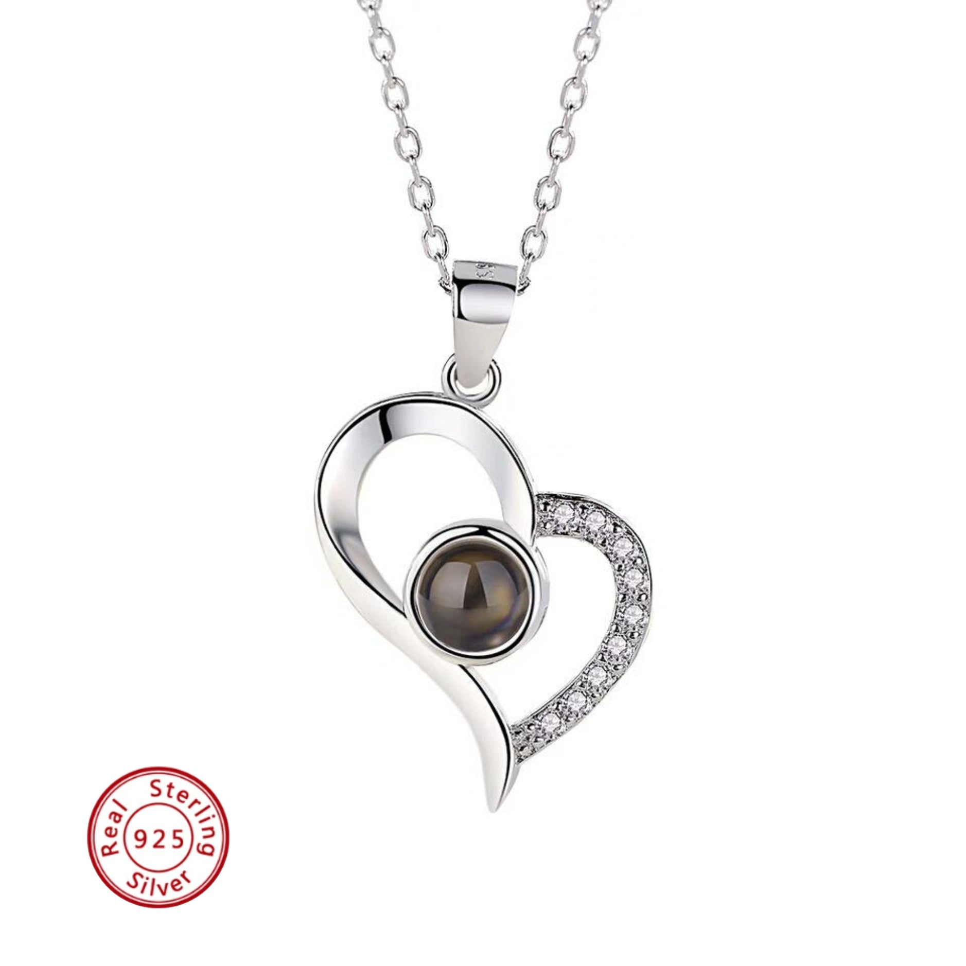 Phomora Diamond Accent Heart Photo Necklace | Personalized Projection Photo Keepsake Jewelry